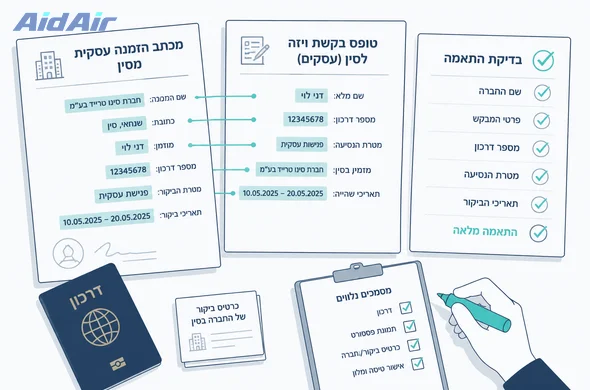 בדיקת התאמה בין מסמכי בקשת ויזת עסקים לסין